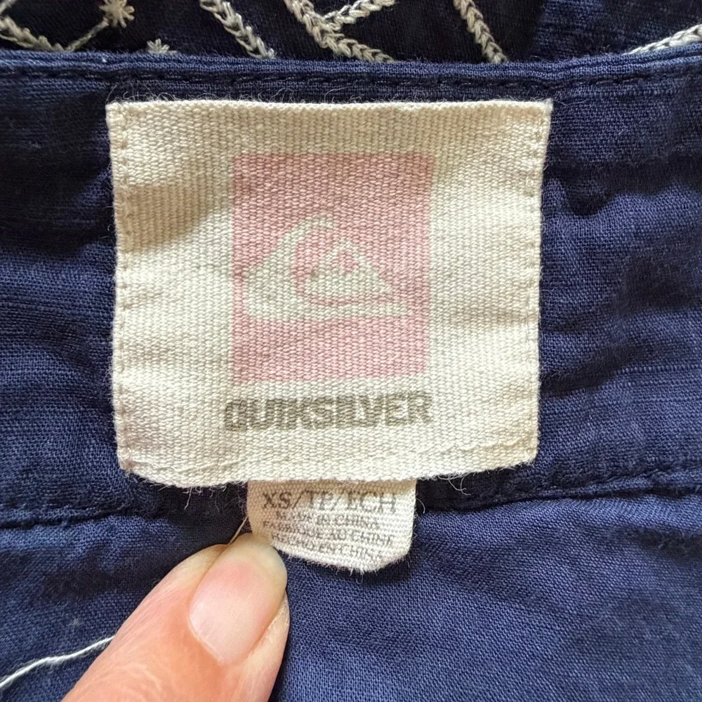 Quiksilver Navy Blue Embroidered 100% Cotton Mini Skirt Beachy Boho XS Feminine